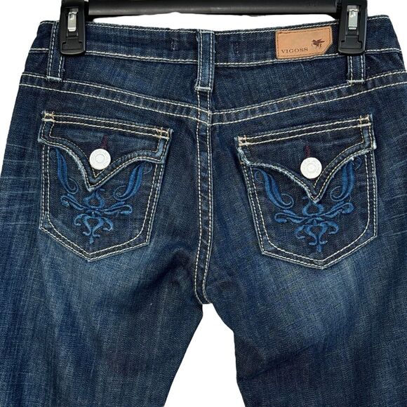 Vigoss Juniors SZ 1 Jeans Bootcut Low-Rise Button-Flap Pockets Whiskered Blue - Picture 5 of 11